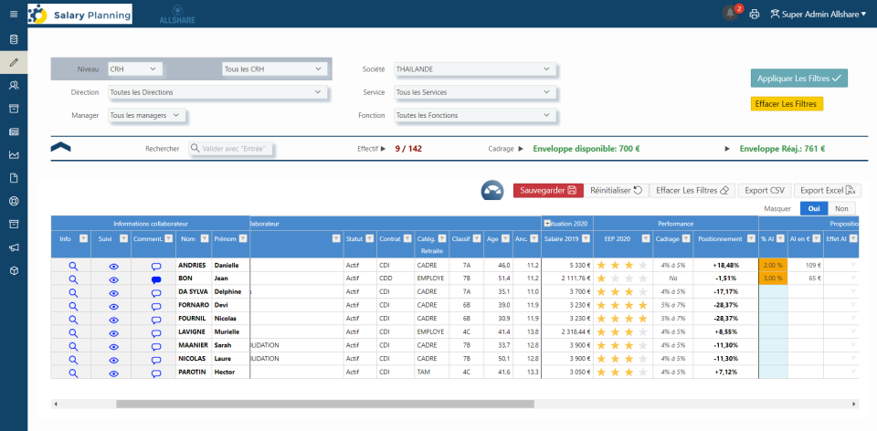 screenshot of Salary Planning